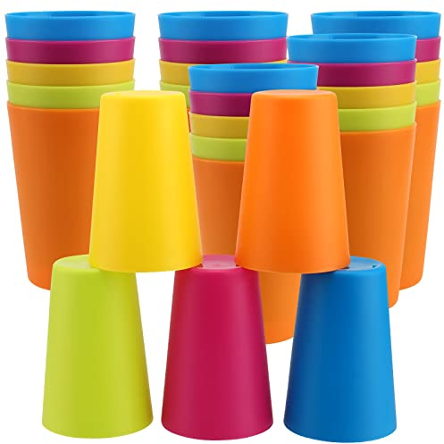 ZOENHOU 30 Pack Plastic Cups, 260ml 9oz Multi Coloured Stackable Plastic Drinking Cups Tumblers Set, Picnic Cup for Drink Party, Event, Wedding, BBQ’s Travels, Camp