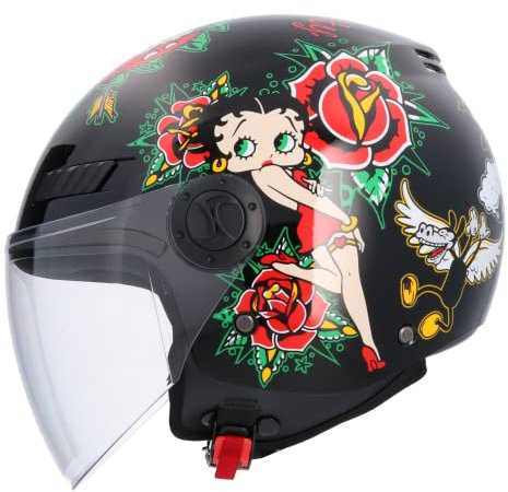 Motorradhelm Jethelm mit ECE-Zulassung, La Betty, Schwarz, Größe XS (53/54)