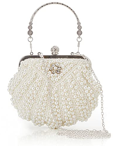 BABEYOND Women's Pearl Clutch Purse - Bucket Beaded Bridal Evening Bag with Inner Bag for Party Wedding