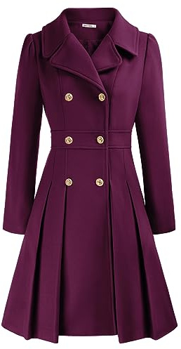 GRACE KARIN Gabardina de invierno para mujer, mangas largas abombadas, cuello de solapa, doble botonadura, duffle línea A, chaquetón, Morado Oscuro, XL