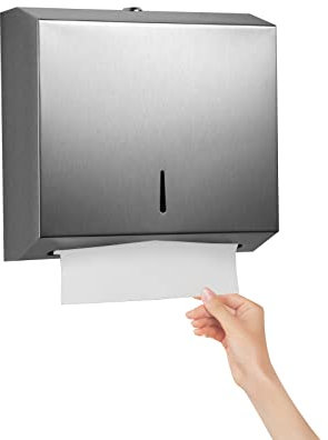 Sporgo Distributeur de serviettes en papier en acier inoxydable argenté : distributeur mural sans perçage, verrouillable, pour 200 serviettes