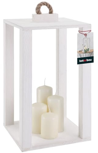 KOTARBAU® Lanterna in legno bianca, 20 x 20 x 34,5 cm, lanterna da giardino, lanterna in legno, lanterna per esterni e interni, per soggiorno, per fiori e candele, lanterne per matrimoni