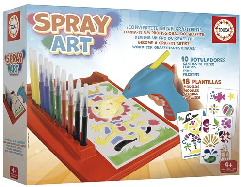 Educa - Spray Art | Crea fantásticos dibujos con aerógrafo automático. Práctico, fácil y limpio. Juguete artístico para niños y niñas a partir de 4 años (20132)