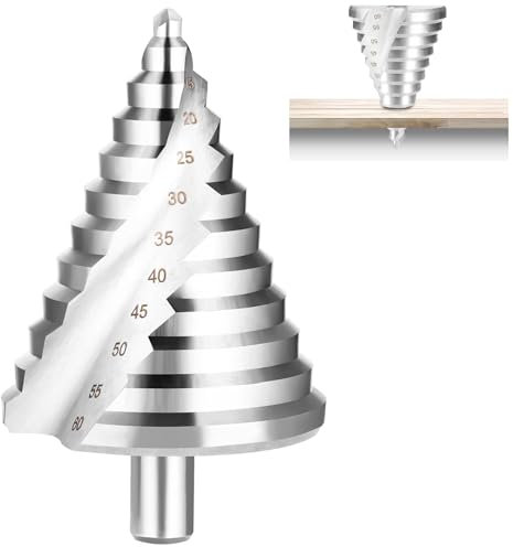 JIZZU Broca Escalonada 6mm a 60mm HSS Espiral, Triángulo Cónico Titanio Recubierto Doble Ranura para Metal, Madera y Plástico