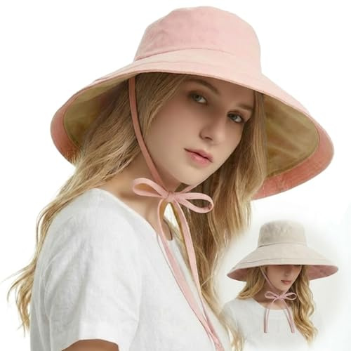 HIQIU Solhatt damer dubbelsidig bred stort brätte solskyddshatt utomhus semester vikbar strand UV skydd hink hatt fiskarhatt