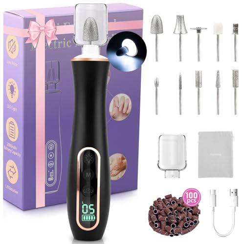 Professional Manicure Pedicure Kit, Cordless Electric Nail File Set, 360° LED Light Nail Drill Machine with LCD Display, 10 Speeds Rechargeable Nail Drill for Gel Nail Thick Toe Nails Christmas Gifts