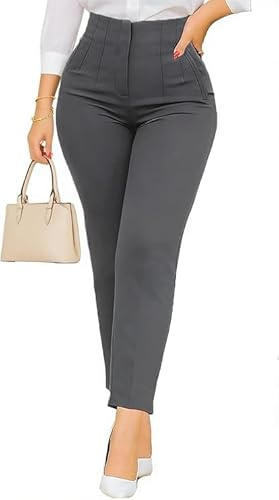 Kubsid Womens Straight Leg Pants 2026 High Waisted Stretchy Business Casual Work Pants Dress Office Trousers with Pockets Dark Grey Size Large