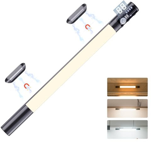 Quntis Veilleuse Détecteur de Mouvement 3 Modes & 3 Couleurs, Reglette LED Cuisine sous Meuble Rechargeable USB 38CM, Lampe de Bureau sans Fil Double Aimantée Eclairage pour Vitrine Placard Escalier