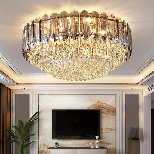 Lampada rotonda in cristallo Lampade moderne semplici Compatible with sala da pranzo Compatible with camera da letto Lampada da soffitto a luce tricolore LED12W,lampadario