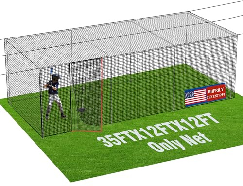 RIIFRILY Heavy Duty Baseball Batting Cage Nets,ONLY NET,45#Baseball and Softball Cage Netting,35'/55' Fits Backyard or Team Training