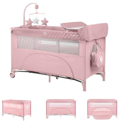 Kikka boo Reisebett Nighty Night, 2 Ebenen, Spielbogen, 2 Räder, Wickelauflage pink