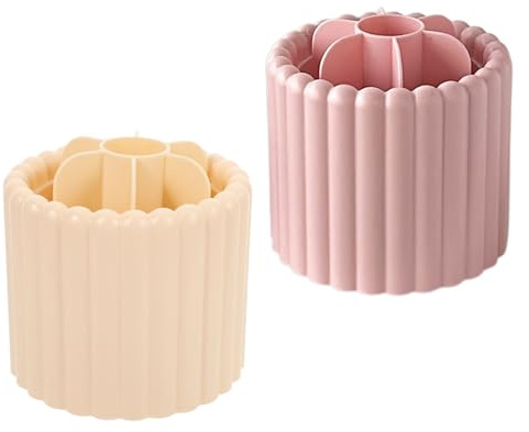 MUCKLILY 2Pcs Rotatable Makeup Brush Holder Organizer Large Capacity Cosmetic Storage Container Pen Pot for Desk and Bathroom Vanity, Multi-Functional Makeup Organiser Cup in Cream Yellow