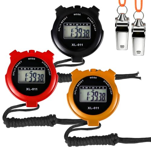 3Pcs Sports Stopwatch Timer, Digital Stop Watches with Countdown Timer Calendar Clock Alarm, Multi-Function Large Display Stop Watches for Coaches Swimming Running Sports Training