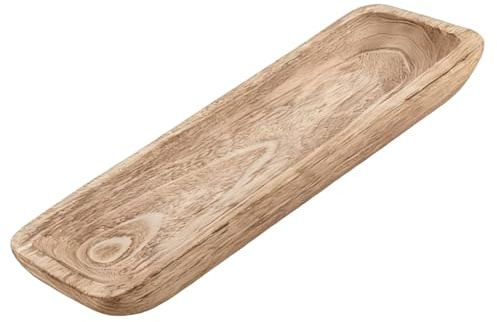 Packool Wooden Dough Bowl, Vintage Style for Dining Table, Candles, Fruit Display, 16.5 in / 42 cm Rustic Home Table Centerpiece, Long Decorative Catchall Tray, Hand Carved Wood