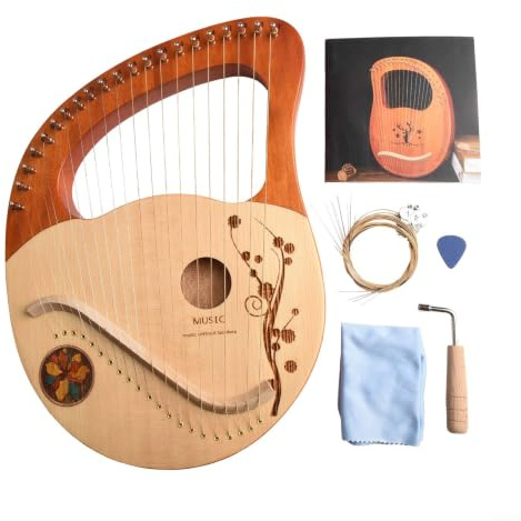 Lyra Harfe 21 strängar mahogny musikinstrument med stämverktyg – ersättningssträngar för nybörjare för professionell konsert scen vardagsrum 39 x 29 cm