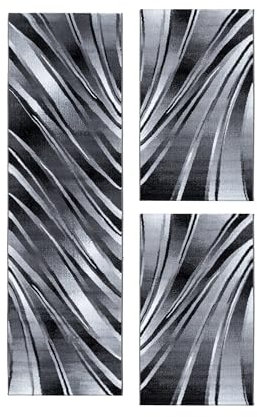 HomebyHome Alfombra Alrededor de la Cama Pila Corta Diseño de Ondas abstractas Dormitorio Suave Rectangular 3 Partes de Corredor Negro, Juego de Cama:2X 80x150 + 1x 80x300 cm