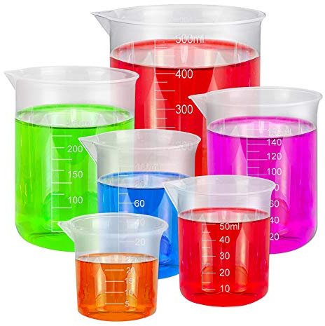 BUZIFU 6 Pezzi Misurino Graduato Trasparente Misurino di Plastica per Misurazioni Misurino Liquido Bicchiere Misuratore 25/50/100/150/250/500ml Dosatrici Graduate in Plastica per Cucina e Laboratorio