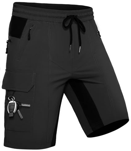 Pantaloncini Uomo Bermuda con 5 Tasche, Pantaloncino Ciclismo MTB Sportivo da Esterno Rapido Asciugamento, Biciclette Shorts Funzionale Stretch per Lavoro Escursionismo e Trekking (Nero,XXL)