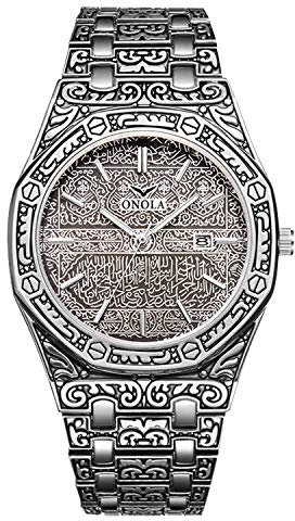 rorios Retro Herren Uhren Mode Analog Quarz Armbanduhren mit Kalender Edelstahlband Graviert Männer Armbanduhr