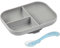 BÉABA - Baby Suction Plate - Silicone Divided Plate with Suction Cup + Silicone Spoon - Sticks to the Table/High Chair Tray - Microwave Safe - Toddler Meal Set - Grey