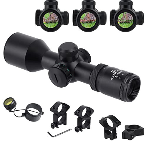 FOCUHUNTER 3-9x40E Lunette de visée Rifle Scope Tactique Lunette de visée de Chasse réticule viseur Optique Compact avec bagues de Montage Weaver/Picatinny de 20 mm et Capuchon d'objectif