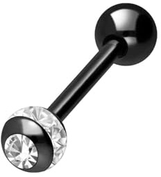 PIERCINGLINE Barbell in acciaio chirurgico | EPOXYring sfera + cristallo | Piercing barretta petto lingua | colori e dimensioni a scelta
