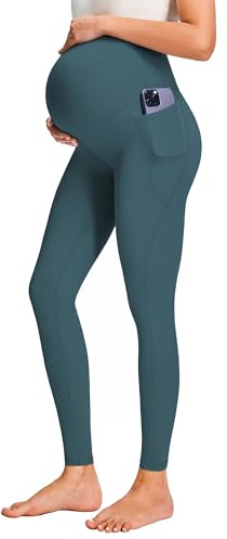 JOYSPELS Leggings de Maternidad sobre el Vientre con Bolsillos no Transparentes para Entrenamiento y Embarazo, Azul petróleo, S
