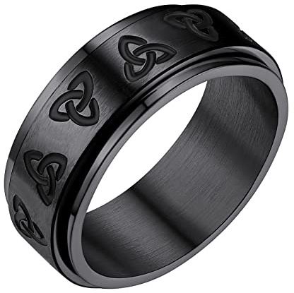 FindChic Anillo Anti Estres Spinner Nudos Triqueta Dos Capas Anillo de Trinidad Amuleto Proteccion, Negro Talla 19.5 (59.5mm)