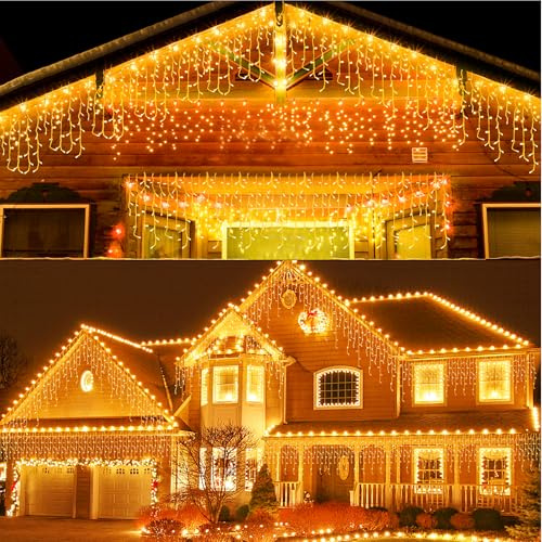 fobaston Rideau Lumineux LED blanc chaud 10m 400 LEDs 8 Mode Guirlande Lumineuse extérieur et intérieur avec prise pour Noël fêtes jardins mariages maisons