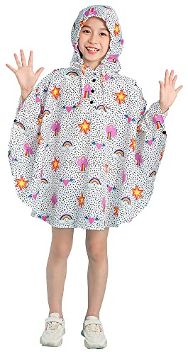 Gaga city Imperméable Fille Poncho de Pluie à Capuche pour Enfant pour le sport, l'équitation, le camping, les voyages en plein air Stelle Arcobaleno/XL