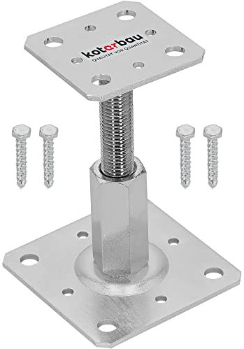 KOTARBAU® Support de poteau - 80 x 80 mm - Hauteur réglable de 90 à 150 mm - Galvanisé - À visser - Pied de support de sol en béton - Réglable