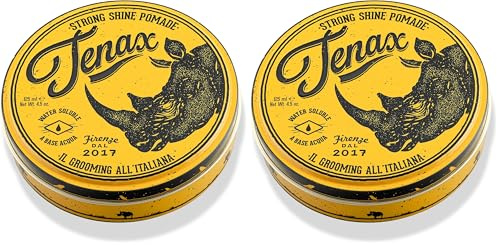 Tenax Strong Shine Pomade 125 ml, Cera capelli uomo con tenuta forte, Cera per capelli a base d'acqua da usare su capelli asciutti o umidi, Hair wax per un'acconciatura lucida e morbida