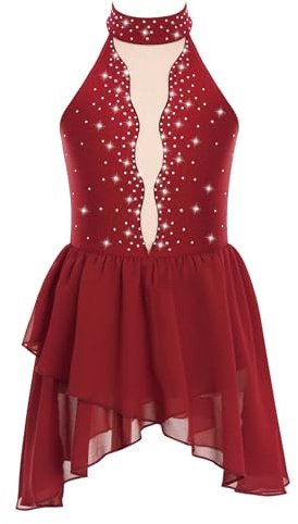 Aislor Vestido De Patinaje Artístico para Niña Sin Manga Vestido De Ballet De Gasa Traje Deportiva Ropa De Baile Fiesta Actuación borgoña 13-14 años