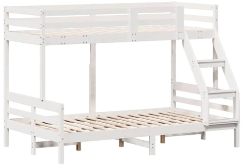 vidaXL Etagenbett, Hochbett mit Leitplanken, Stockbett für Schlafzimmer, Bett Holzbett Einzelbett, Weiß 90x200/120x200cm Massivholz Kiefer