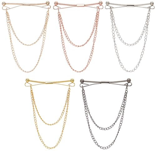 GORGECRAFT 5 Colori Cravatta Collare Catena Spilla Lega di Metallo Argento Dorato Classico Cravatta Clip di Collegamento Doppia Catena Cravatta Colletto Barra Nappa Spilla Set per Uomo Camicia Abito