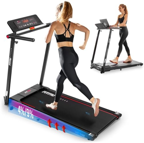 FITFIU Fitness MC-140 - Tapis de Course Pliable avec Support pour PC/Tablette, Vitesse Réglable Jusqu'à 12 km/h, Connectivité avec Application et Bluetooth