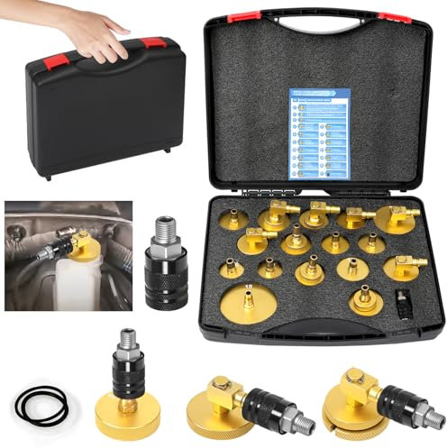 XSTARYE 17tlg Auto Bremsenentlüftungsgerät Adapter Set Bremsen Entlüftungsgerät Kfz Bremsenentlüfter Adapter mit Schnellkupplung Bremsflüssigkeit entlüften oder nachfüllen Kompatibel mit VW für BMW...