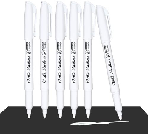 Yedtreg White Chalk Pen, 6 Pack Liquid Chalk Pens for Blackboards, Window, Glass, Chalkboard, Fine Tip Dry Erase Chalk Markers (White)