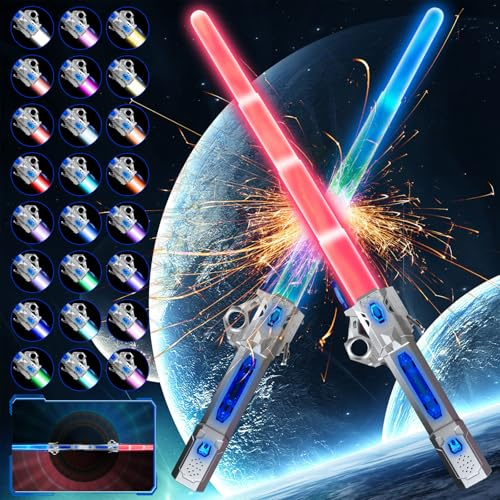 GUBOOM Espada Láser para Niños, 2 Piezas Sable de Luz, 24 Colores Sonido de Combate Simulado, 2 en 1 Lightsaber, Sable de luz Juguete,Lightsaber con Sonido por Cumpleaños Juguetes y Cosplay