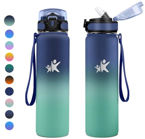 KollyKolla Borraccia Termica 1L, Borracce Termiche con Cannuccia, Bottiglia Termica Riutilizzabile, Bottiglia Acqua a Prova di Perdite, senza BPA, Borraccia per Viaggi, Scuola, Sport, Ciclismo
