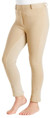 Farnell Grip Seat Children’s Jodhpurs - Unisex Equestrian Trousers with Full Grip Silicone Seat, Durable Stretchy Fabric, Pull-On Style, Elastic Waistband & Belt Loops - 11-12 Years - Beige