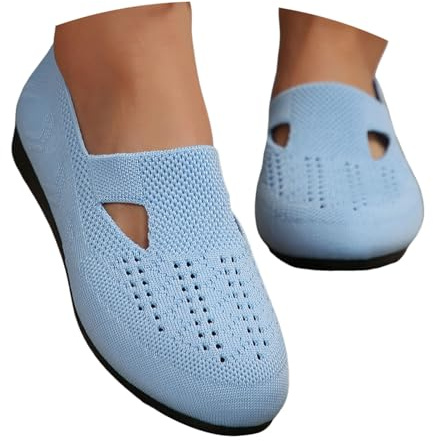 Scarpe basse da donna ballerine eleganti scarpe da ballo comode morbide scarpe in tessuto da donna classiche estive a maglia vestito antiscivolo scarpe tradizionali blu 36