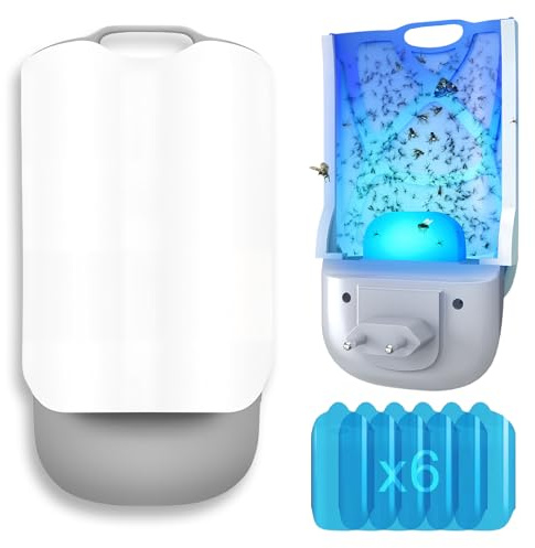 Darryy Trappola Mosche, Cattura Mosche della Frutta da Interni, Lampada per Zanzare con Luce UV Notturna, Spina Antizanzare