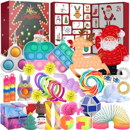 vita dennis Christmas Fidget Advent Calendar 2025 with 36 Pcs Fidget Toys for Kids and Adults, Sensory Stress Reliever Toy for Anxiety ADHD, Squeeze Toy Family Games Holidays Party Gift Box Set (T)