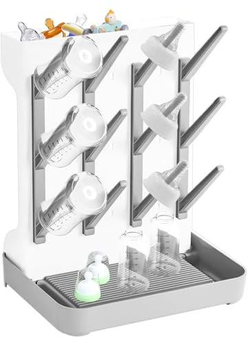 Woobroo Baby Bottle Drying Rack for Newborn Feeding Essentials, Nipples and Accessories, Grey, Large