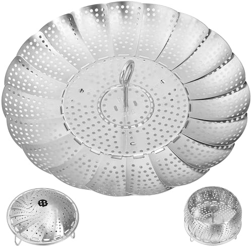 Cluren Steamer Basket for Cooking 304 Stainless Steel Entirely Thickened,Collapsible Steamer Insert for Pots, Fits Instant Pot/Skillets (5.5'' To 9.5'')
