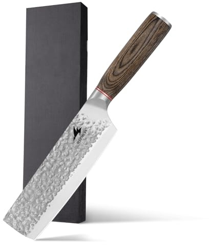 HAZMUSS Cuchillo Japonés Nakiri Martillado de 16,4 cm, Cuchillo de Chef Japonés de Acero Inoxidable Con Alto Contenido de Carbono, Mango Cómodo de Madera de Pakka Para el Hogar y la Cocina