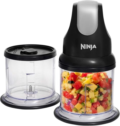 Ninja Express Chop Mini Kräuter- und Gemüseschneider, elektrisch, Zerkleinerer, zerkleinert, hackt und püriert – ideal für Soßen, Dips, Pürees und Suppen, Schwarz NJ1002EUBK