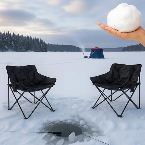Seeloowy 2 Pcs Padded Ice Fishing Chair Stool Folding Camping Chairs for Adults Outdoor Winter Wild Fishing Camping, Lawn, Patio, Garde, Supports up to 280 Lbs, 24.4 x 16.6 x 25.6''