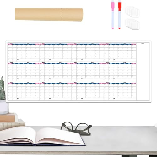 Radera tavelkalender, whiteboard för radering | 12 månaders odaterad schemaplanerare för sovsal gym kylskåp arbetsplats studierum måltidsförberedelse klassrum